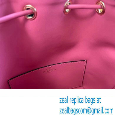 Valentino Loco Bucket Bag In Calfskin Leather Pink With Enamel Tone-On-Tone Vlogo Signature 2024