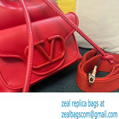 Valentino Loco Bucket Bag In Calfskin Leather Red With Enamel Tone-On-Tone Vlogo Signature 2024