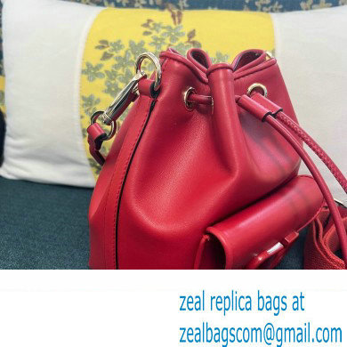 Valentino Loco Bucket Bag In Calfskin Leather Red With Enamel Tone-On-Tone Vlogo Signature 2024