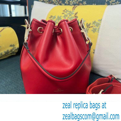 Valentino Loco Bucket Bag In Calfskin Leather Red With Enamel Tone-On-Tone Vlogo Signature 2024 - Click Image to Close