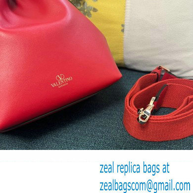 Valentino Loco Bucket Bag In Calfskin Leather Red With Enamel Tone-On-Tone Vlogo Signature 2024