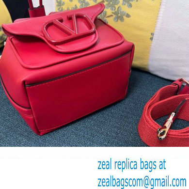 Valentino Loco Bucket Bag In Calfskin Leather Red With Enamel Tone-On-Tone Vlogo Signature 2024