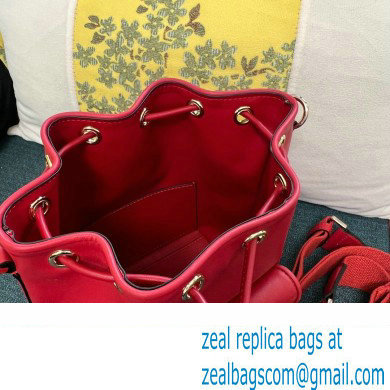 Valentino Loco Bucket Bag In Calfskin Leather Red With Enamel Tone-On-Tone Vlogo Signature 2024