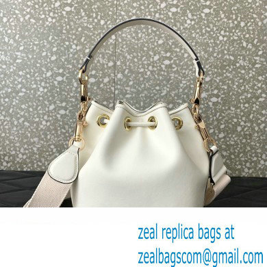 Valentino Loco Bucket Bag In Calfskin Leather White With Enamel Tone-On-Tone Vlogo Signature 2024 - Click Image to Close