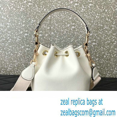 Valentino Loco Bucket Bag In Calfskin Leather White With Enamel Tone-On-Tone Vlogo Signature 2024