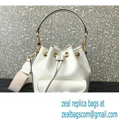 Valentino Loco Bucket Bag In Calfskin Leather White With Enamel Tone-On-Tone Vlogo Signature 2024