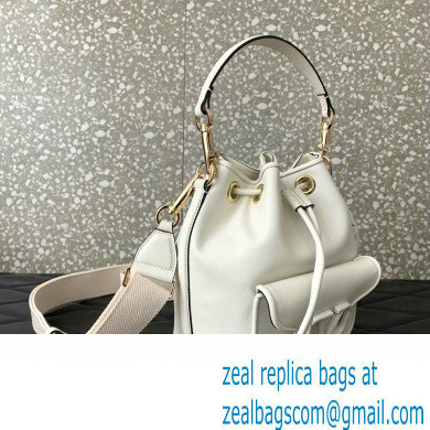 Valentino Loco Bucket Bag In Calfskin Leather White With Enamel Tone-On-Tone Vlogo Signature 2024
