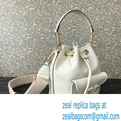 Valentino Loco Bucket Bag In Calfskin Leather White With Enamel Tone-On-Tone Vlogo Signature 2024 - Click Image to Close