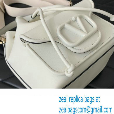 Valentino Loco Bucket Bag In Calfskin Leather White With Enamel Tone-On-Tone Vlogo Signature 2024 - Click Image to Close