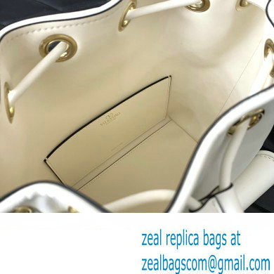 Valentino Loco Bucket Bag In Calfskin Leather White With Enamel Tone-On-Tone Vlogo Signature 2024