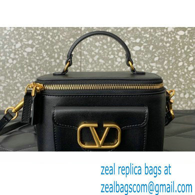 Valentino Mini Loco Handbag In Calfskin Leather Black With Enamel Tone-On-Tone Vlogo Signature 2024