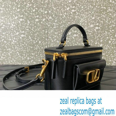 Valentino Mini Loco Handbag In Calfskin Leather Black With Enamel Tone-On-Tone Vlogo Signature 2024 - Click Image to Close