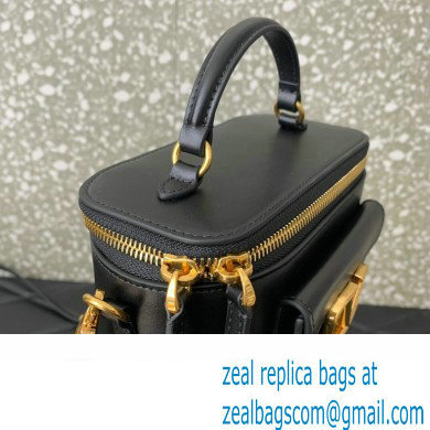 Valentino Mini Loco Handbag In Calfskin Leather Black With Enamel Tone-On-Tone Vlogo Signature 2024