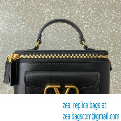 Valentino Mini Loco Handbag In Calfskin Leather Black With Enamel Tone-On-Tone Vlogo Signature 2024