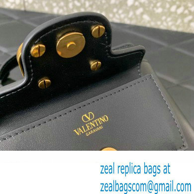 Valentino Mini Loco Handbag In Calfskin Leather Black With Enamel Tone-On-Tone Vlogo Signature 2024