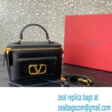 Valentino Mini Loco Handbag In Calfskin Leather Black With Enamel Tone-On-Tone Vlogo Signature 2024 - Click Image to Close