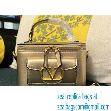 Valentino Mini Loco Handbag In Calfskin Leather Gold With Enamel Tone-On-Tone Vlogo Signature 2024