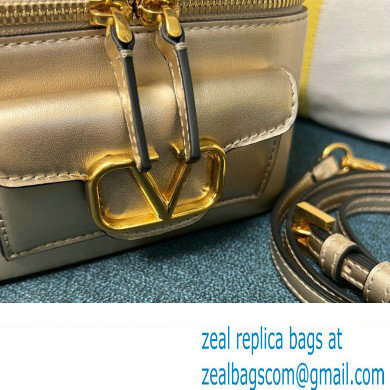 Valentino Mini Loco Handbag In Calfskin Leather Gold With Enamel Tone-On-Tone Vlogo Signature 2024