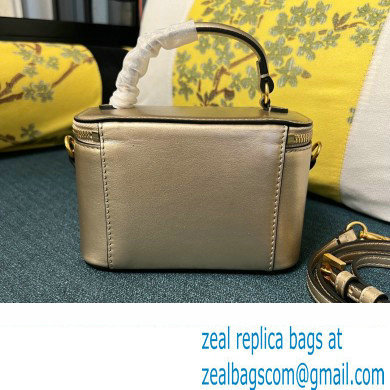 Valentino Mini Loco Handbag In Calfskin Leather Gold With Enamel Tone-On-Tone Vlogo Signature 2024