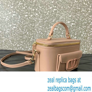 Valentino Mini Loco Handbag In Calfskin Leather Nude With Enamel Tone-On-Tone Vlogo Signature 202