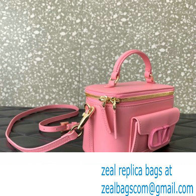 Valentino Mini Loco Handbag In Calfskin Leather Pink With Enamel Tone-On-Tone Vlogo Signature 2024