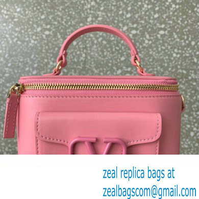 Valentino Mini Loco Handbag In Calfskin Leather Pink With Enamel Tone-On-Tone Vlogo Signature 2024