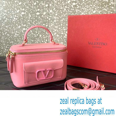 Valentino Mini Loco Handbag In Calfskin Leather Pink With Enamel Tone-On-Tone Vlogo Signature 2024