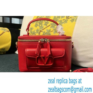 Valentino Mini Loco Handbag In Calfskin Leather Red With Enamel Tone-On-Tone Vlogo Signature 2024