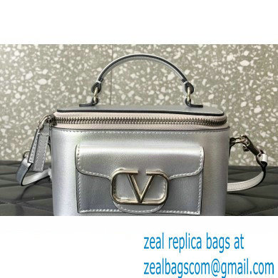 Valentino Mini Loco Handbag In Calfskin Leather Silver With Enamel Tone-On-Tone Vlogo Signature 2024