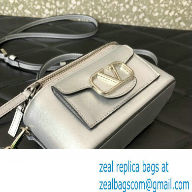 Valentino Mini Loco Handbag In Calfskin Leather Silver With Enamel Tone-On-Tone Vlogo Signature 2024