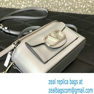 Valentino Mini Loco Handbag In Calfskin Leather Silver With Enamel Tone-On-Tone Vlogo Signature 2024 - Click Image to Close