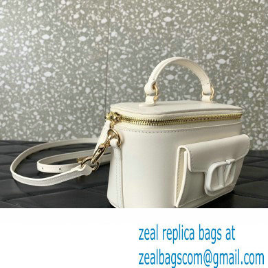 Valentino Mini Loco Handbag In Calfskin Leather White With Enamel Tone-On-Tone Vlogo Signature 2024