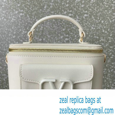 Valentino Mini Loco Handbag In Calfskin Leather White With Enamel Tone-On-Tone Vlogo Signature 2024