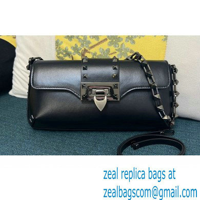 Valentino Rockstud Brushed Calfskin Shoulder Bag Black 2023 - Click Image to Close