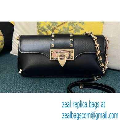 Valentino Rockstud Brushed Calfskin Shoulder Bag Black/Gold 2023