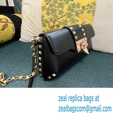 Valentino Rockstud Brushed Calfskin Shoulder Bag Black/Gold 2023