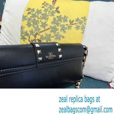 Valentino Rockstud Brushed Calfskin Shoulder Bag Black/Gold 2023 - Click Image to Close