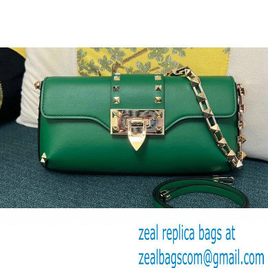 Valentino Rockstud Brushed Calfskin Shoulder Bag Green 2023 - Click Image to Close