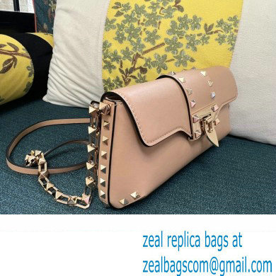 Valentino Rockstud Brushed Calfskin Shoulder Bag Nude 2023 - Click Image to Close