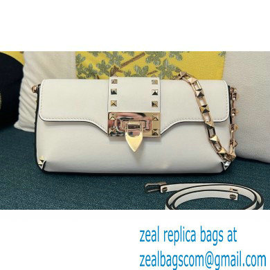 Valentino Rockstud Brushed Calfskin Shoulder Bag White 2023 - Click Image to Close