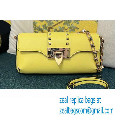 Valentino Rockstud Brushed Calfskin Shoulder Bag Yellow 2023 - Click Image to Close