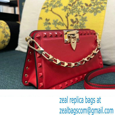 Valentino Rockstud Clutch Bag In Calfskin Red 2024