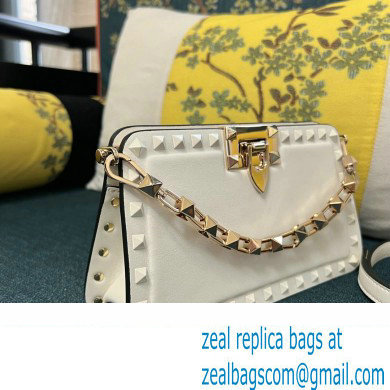 Valentino Rockstud Clutch Bag In Calfskin White 2024