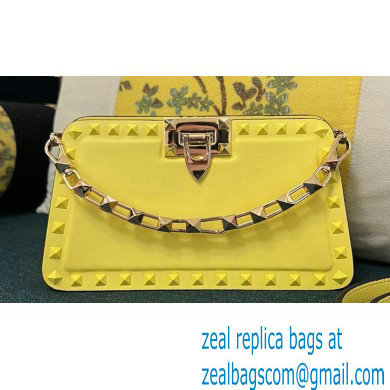 Valentino Rockstud Clutch Bag In Calfskin Yellow 2024