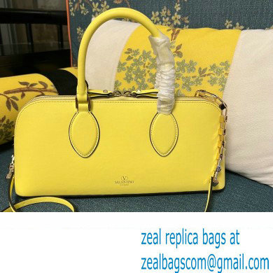 Valentino Rockstud E/W calfskin Large handbag Yellow 2023 - Click Image to Close