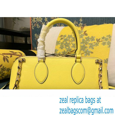 Valentino Rockstud E/W calfskin Small handbag Yellow 2023 - Click Image to Close