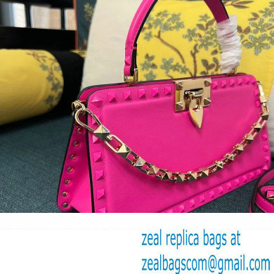 Valentino Rockstud Handbag In Calfskin Fuchsia 2024 - Click Image to Close