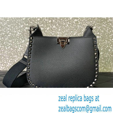 Valentino Rockstud Hobo Bag in Grainy Calfskin Black 2024 - Click Image to Close