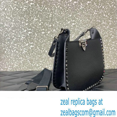 Valentino Rockstud Hobo Bag in Grainy Calfskin Black 2024 - Click Image to Close