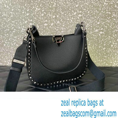 Valentino Rockstud Hobo Bag in Grainy Calfskin Black 2024 - Click Image to Close